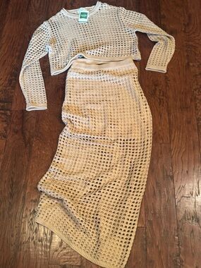 NWT Open-Knit Cream Maxi Skirt Set by Pants Store